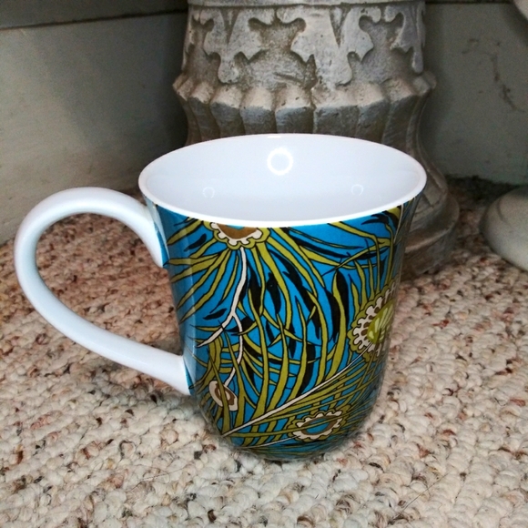 Liberty of London x Target, Teal & Olive Art Deco Style Leaf Design Coffee Mug - Picture 3 of 6